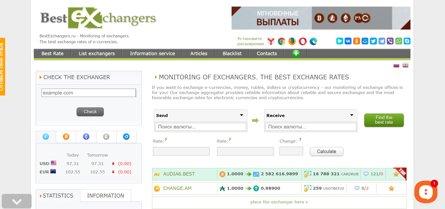Bestexchangers.ru Currency Exchanger Reviews